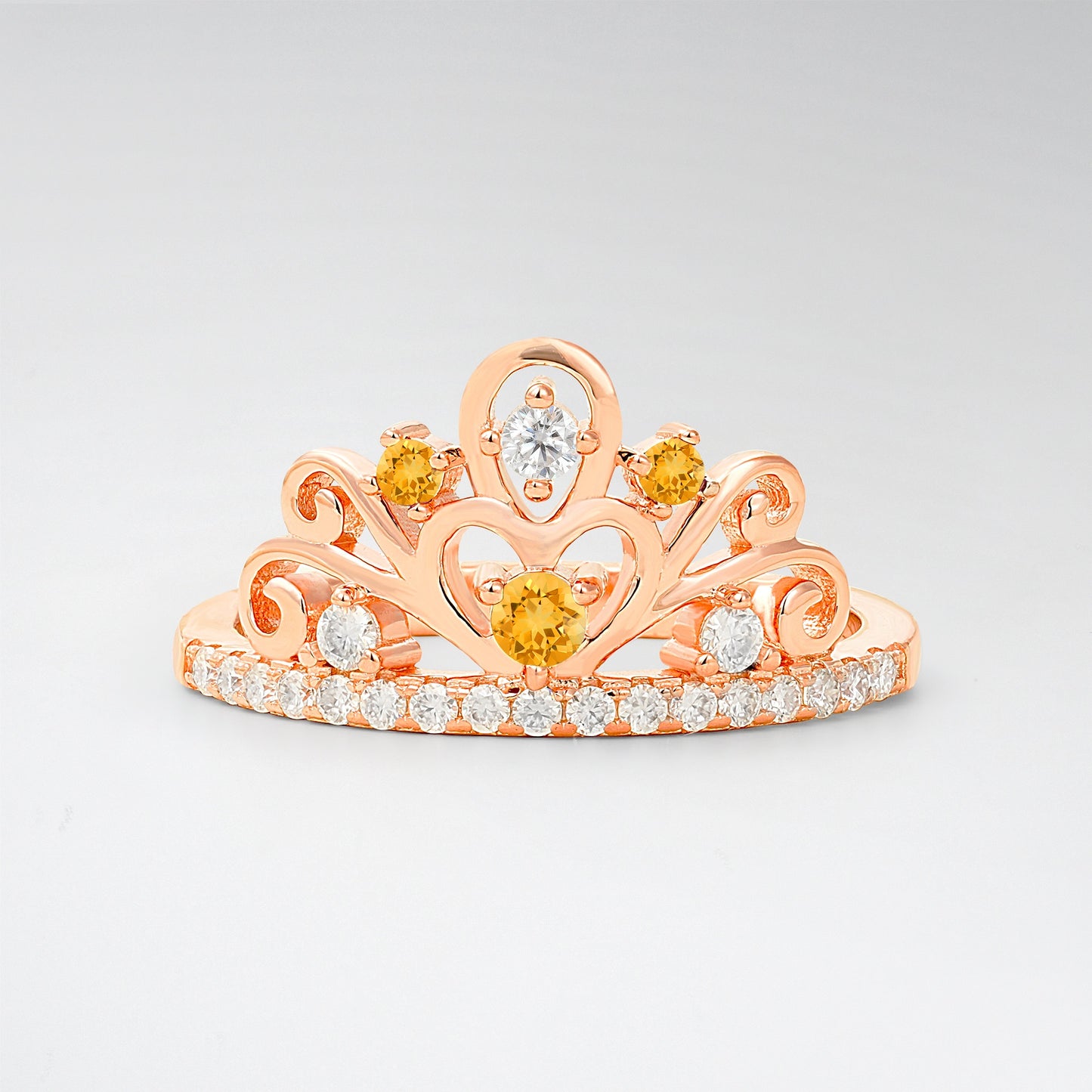Vintage Round Cut Citrine Heart Crown Fashion Ring - Additional view