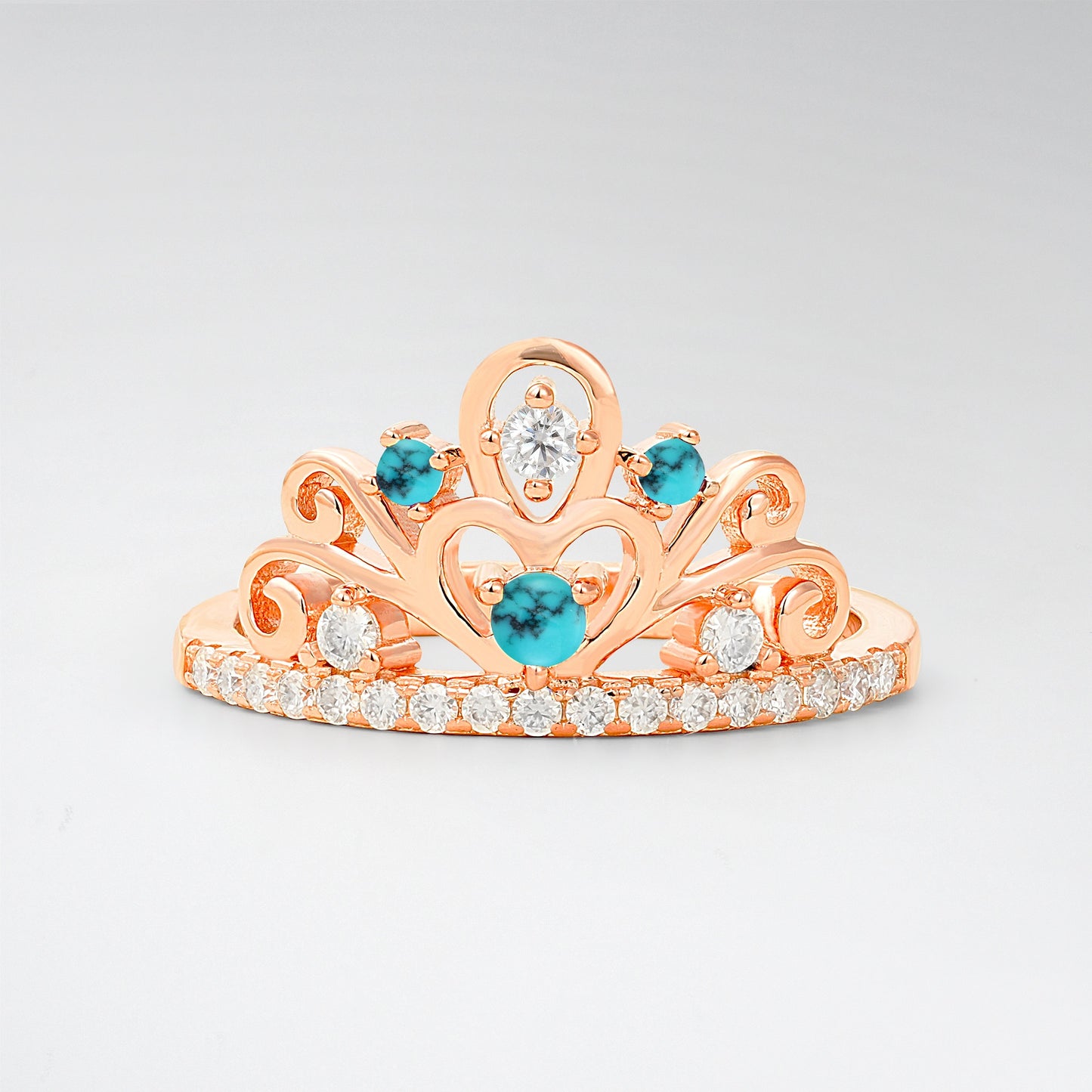 Vintage Round Cut Turquoise Heart Crown Fashion Ring - Additional view