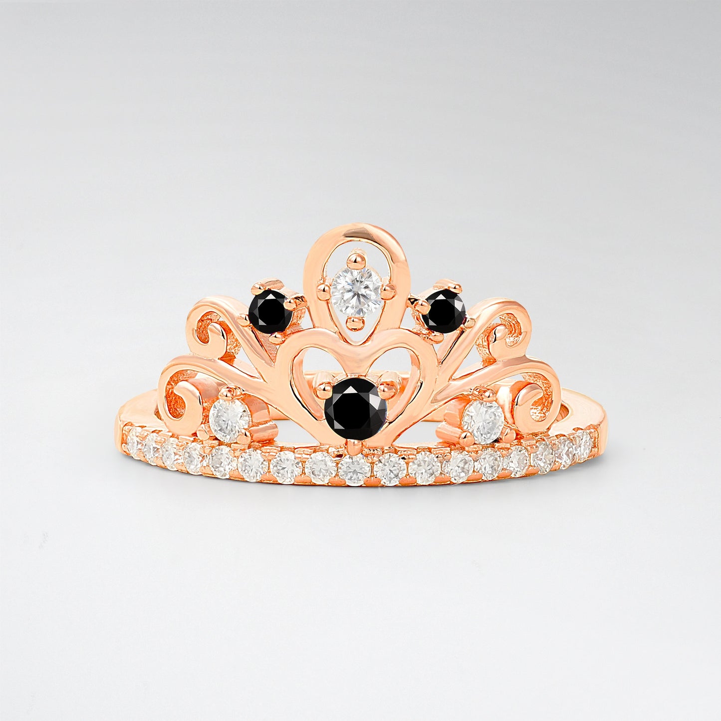 Vintage Round Cut Black Onyx Heart Crown Fashion Ring - Additional view