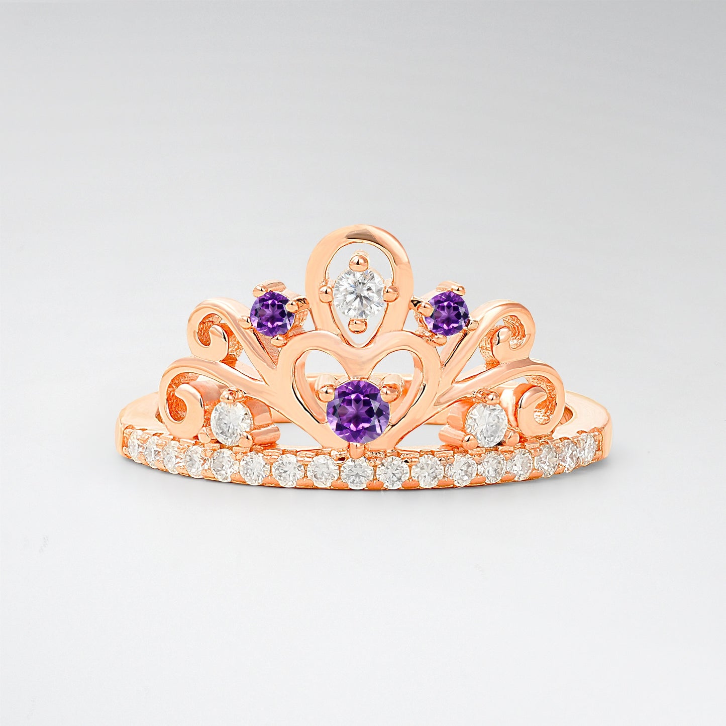 Vintage Round Cut Amethyst Heart Crown Fashion Ring - Additional view