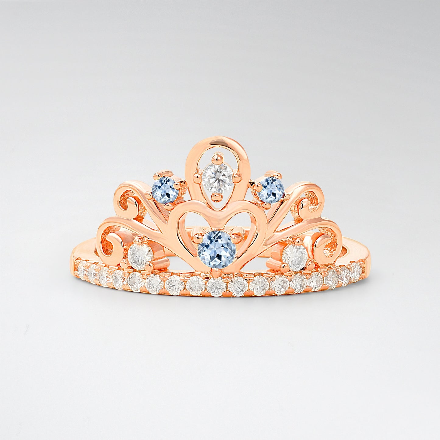 Vintage Round Cut Aquamarine Heart Crown Fashion Ring - Additional view