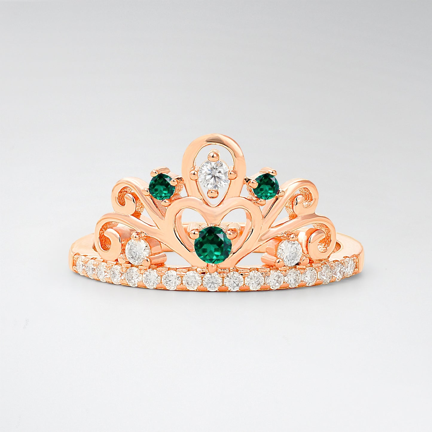 Vintage Round Cut Emerald Heart Crown Fashion Ring - Additional view