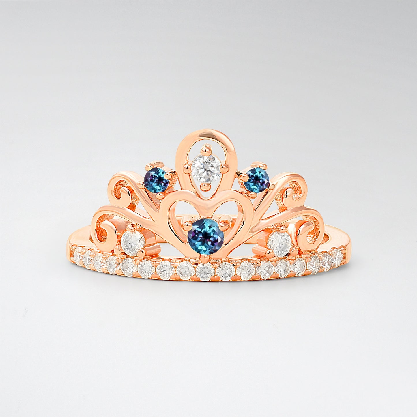Vintage Round Cut Alexandrite Heart Crown Fashion Ring - Additional view