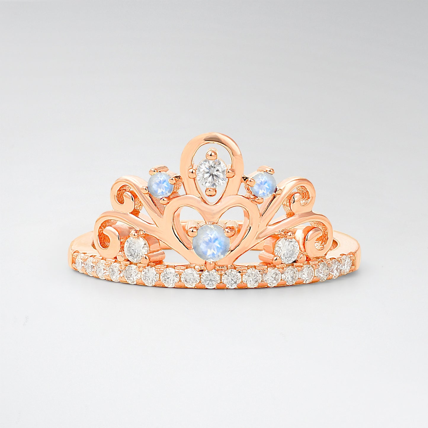 Vintage Round Cut Moonstone Heart Crown Fashion Ring - Additional view