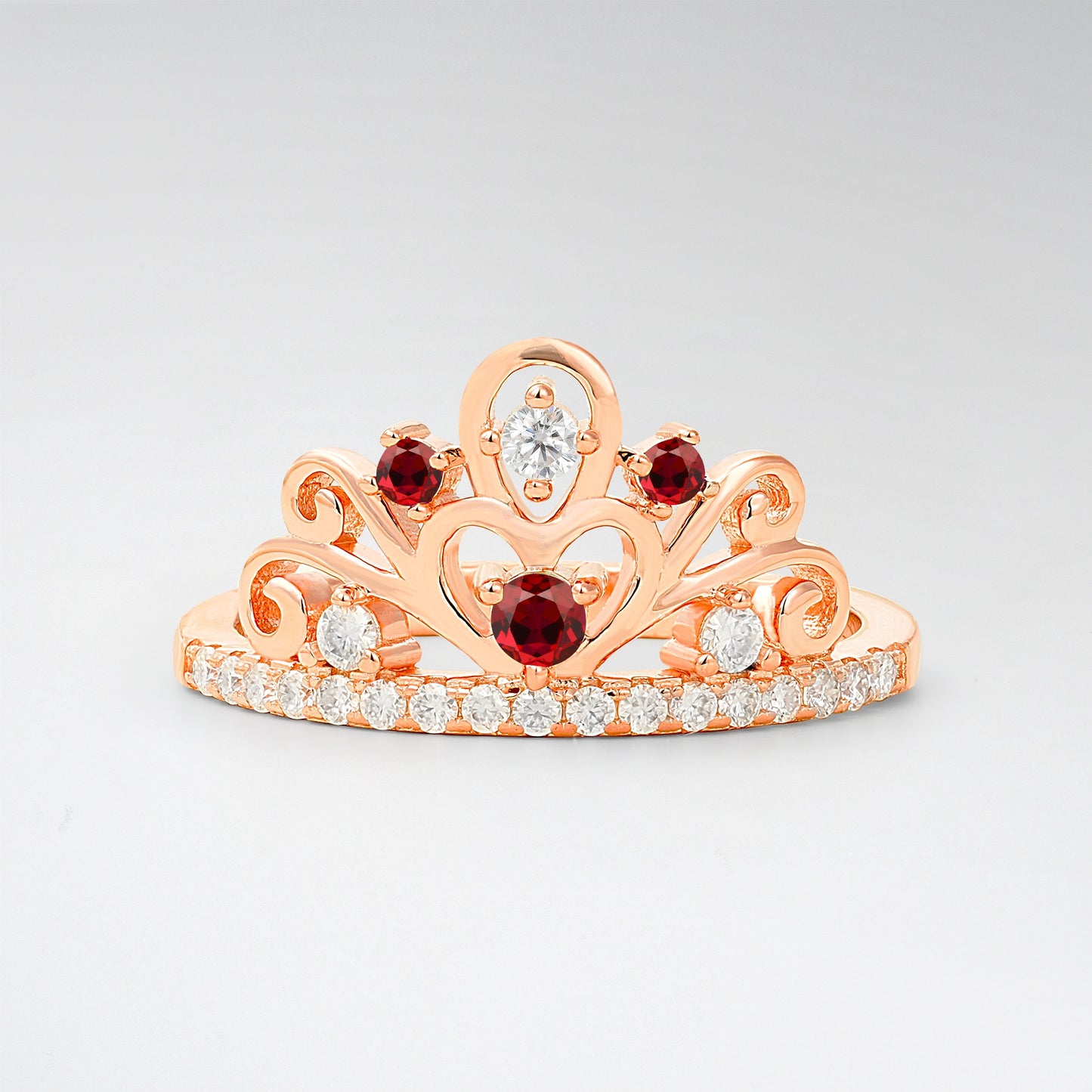 Vintage Round Cut Ruby Heart Crown Fashion Ring - Additional view