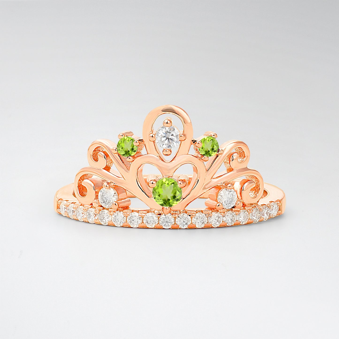 Vintage Round Cut Peridot Heart Crown Fashion Ring - Additional view