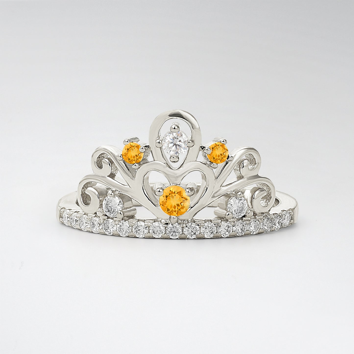 Vintage Round Cut Citrine Heart Crown Fashion Ring - Additional view