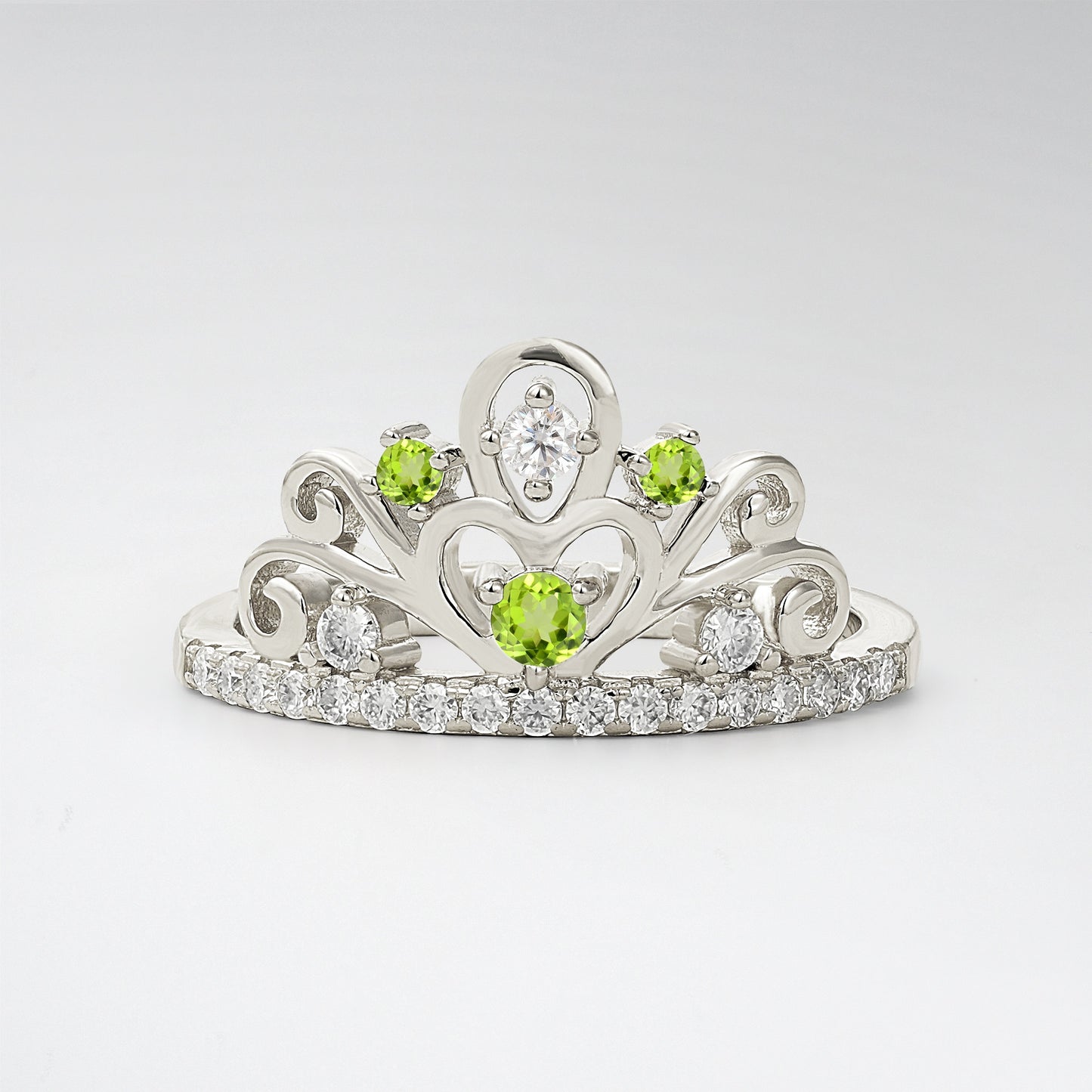 Vintage Round Cut Peridot Heart Crown Fashion Ring - Additional view