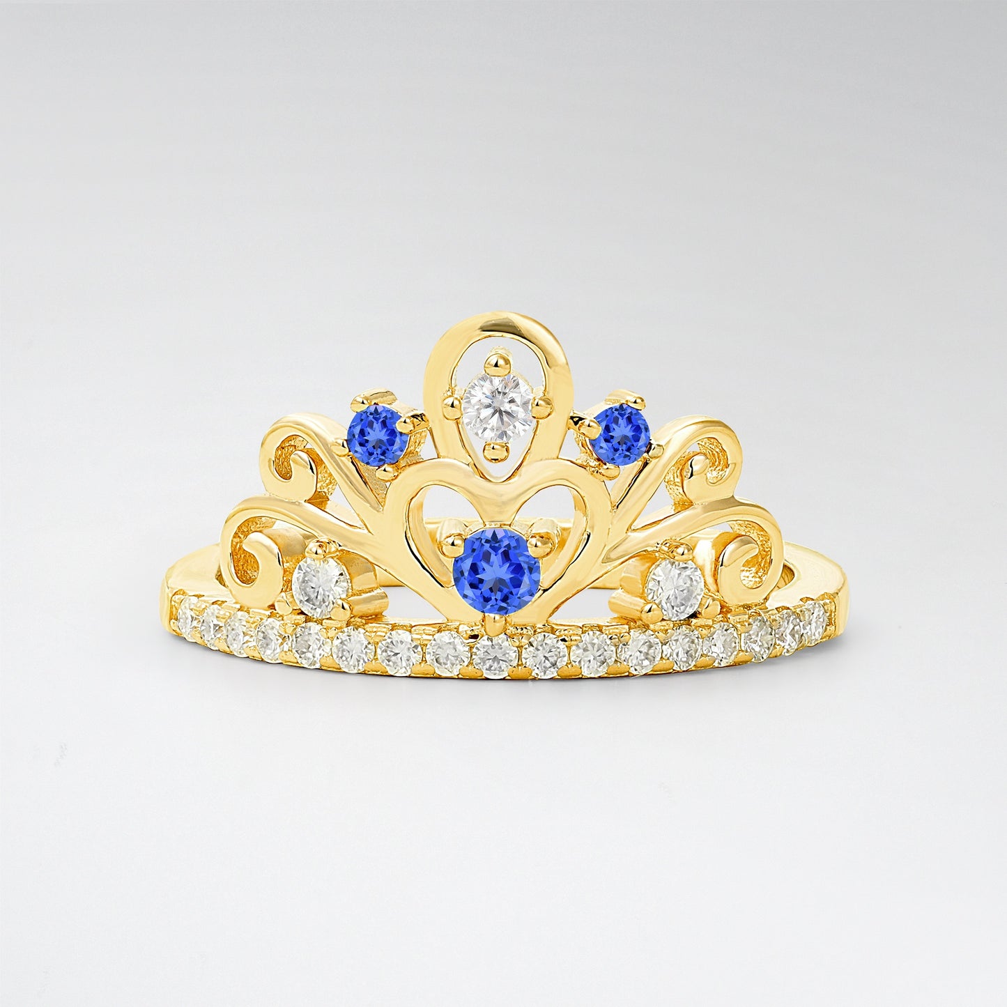 Vintage Round Cut Sapphire Heart Crown Fashion Ring - Additional view