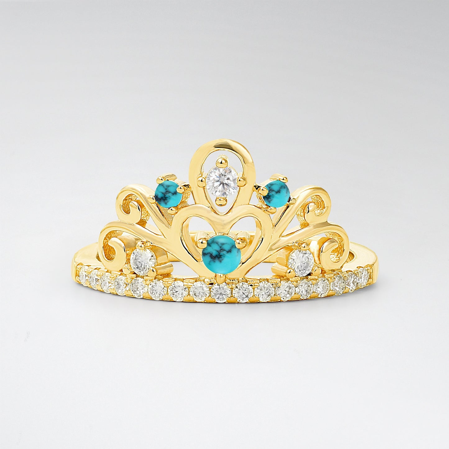 Vintage Round Cut Turquoise Heart Crown Fashion Ring - Additional view