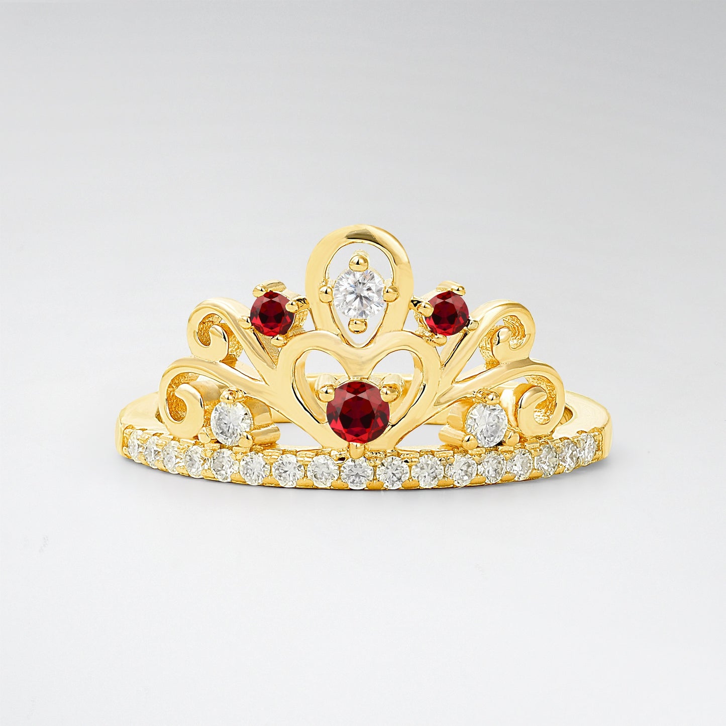 Vintage Round Cut Ruby Heart Crown Fashion Ring - Additional view
