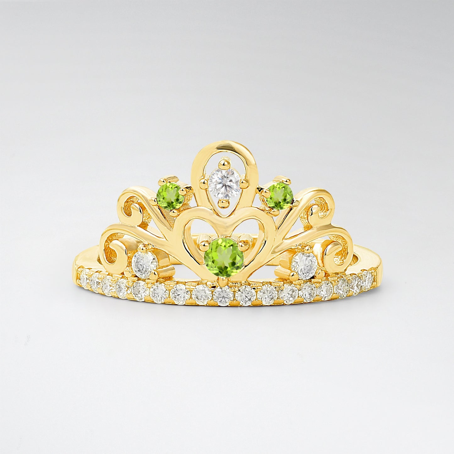 Vintage Round Cut Peridot Heart Crown Fashion Ring - Additional view