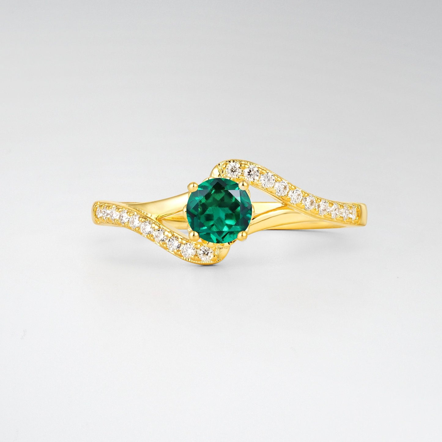 Unique Round Cut Emerald Twist Engagement Ring for Her - Additional view