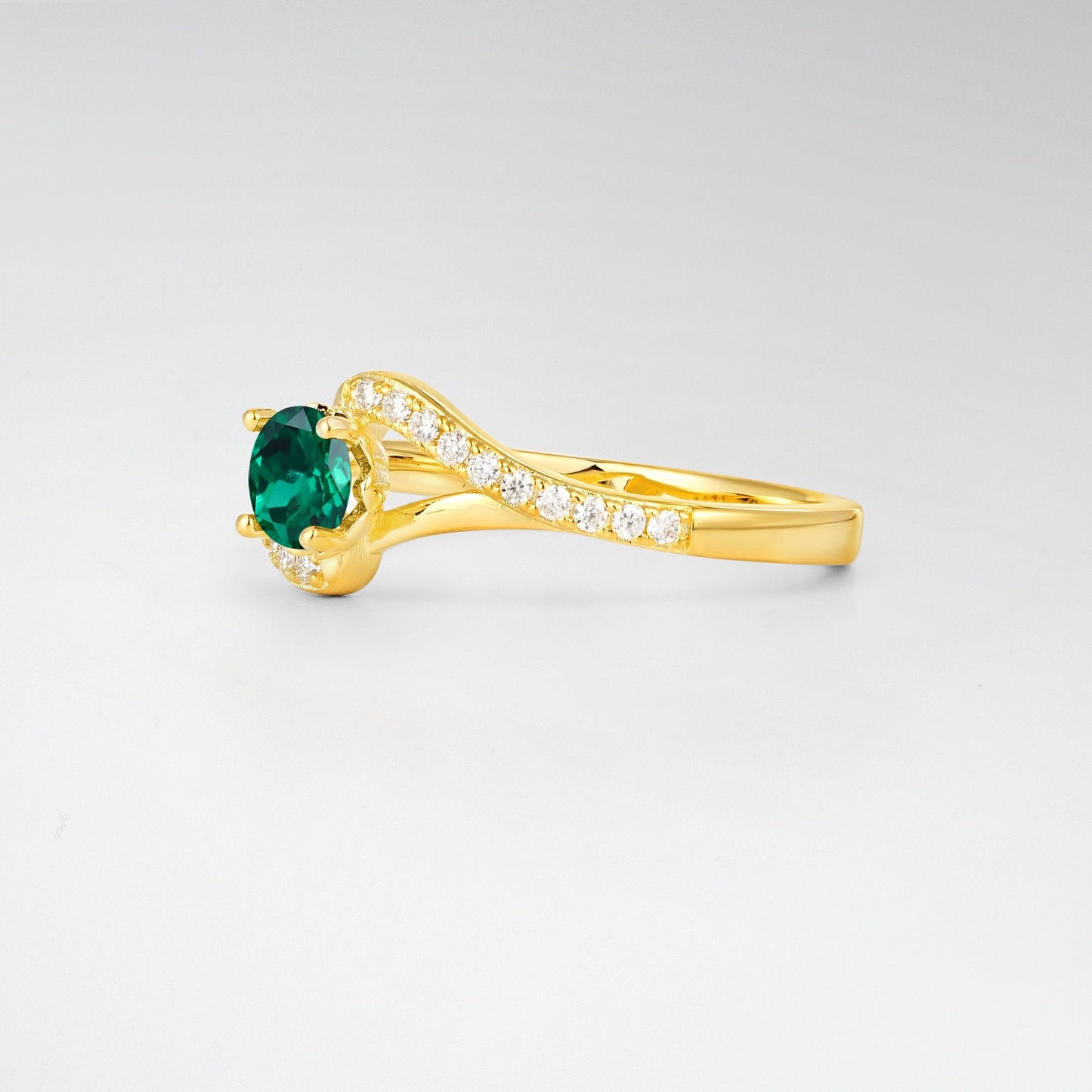 Unique Round Cut Emerald Twist Engagement Ring for Her - Additional view
