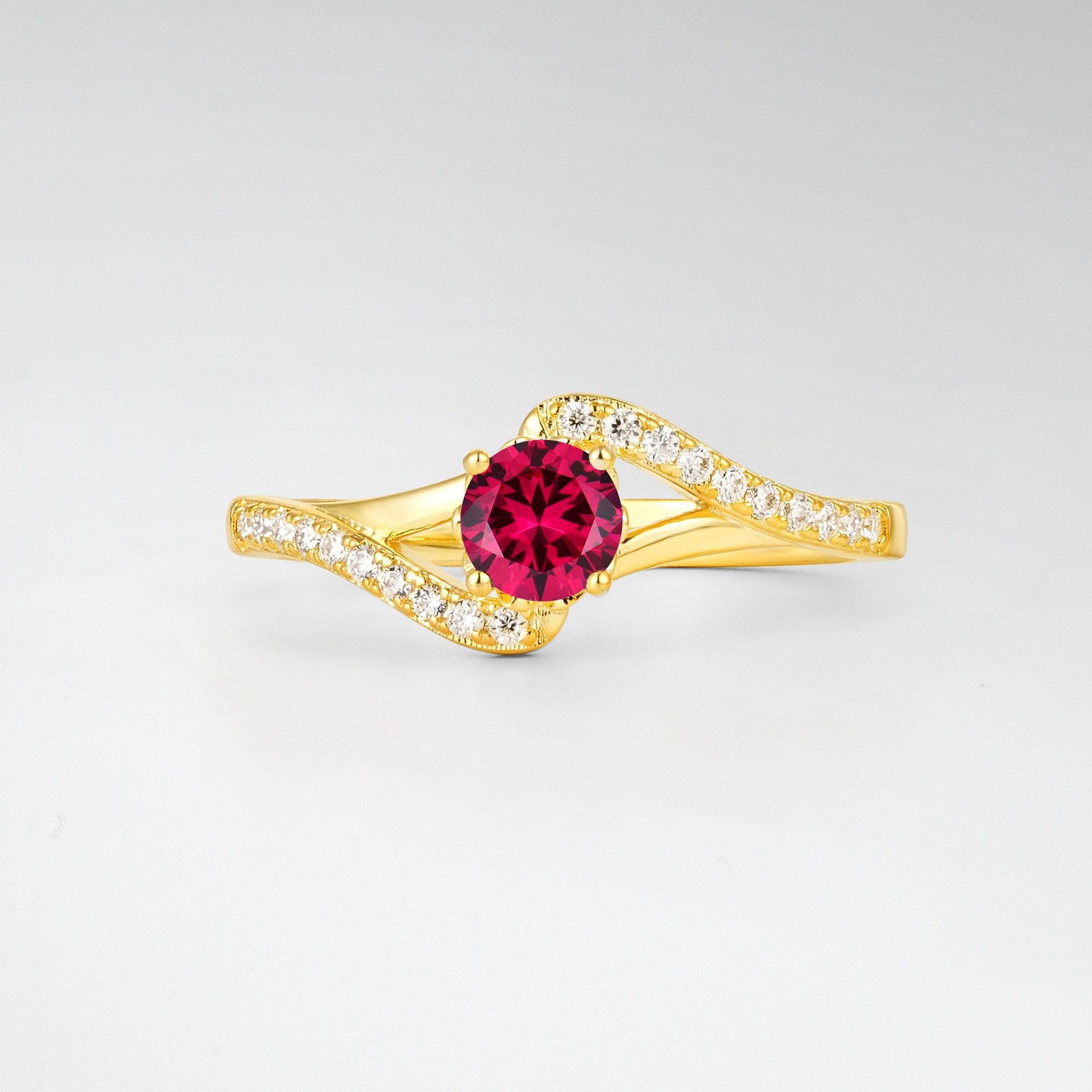 Unique Round Cut Ruby Twist Engagement Ring for Her - Additional view