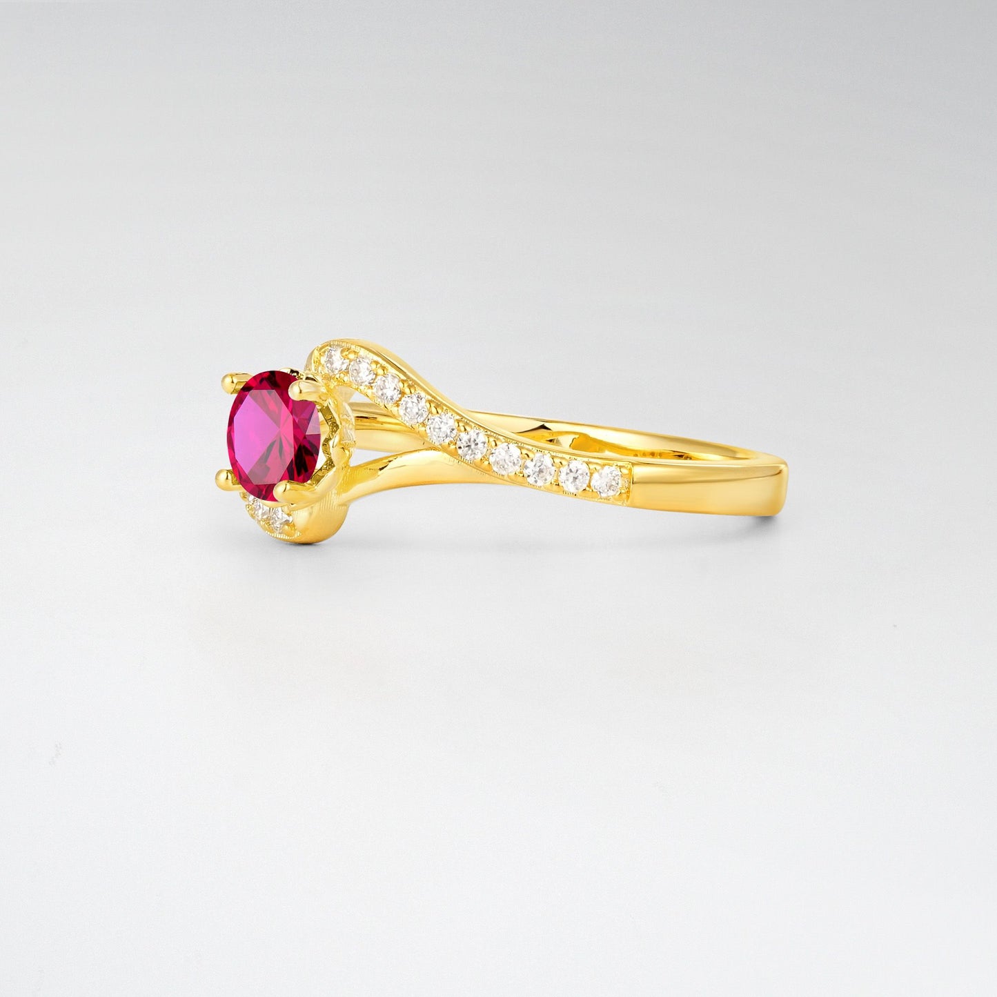 Unique Round Cut Ruby Twist Engagement Ring for Her - Additional view