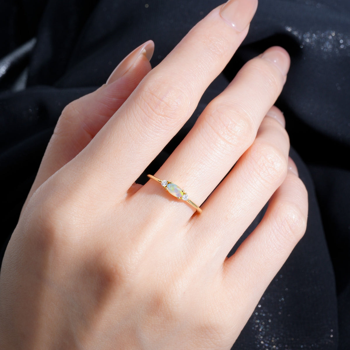 Oval Cut Three-Stone Opal Promise Ring - Additional view