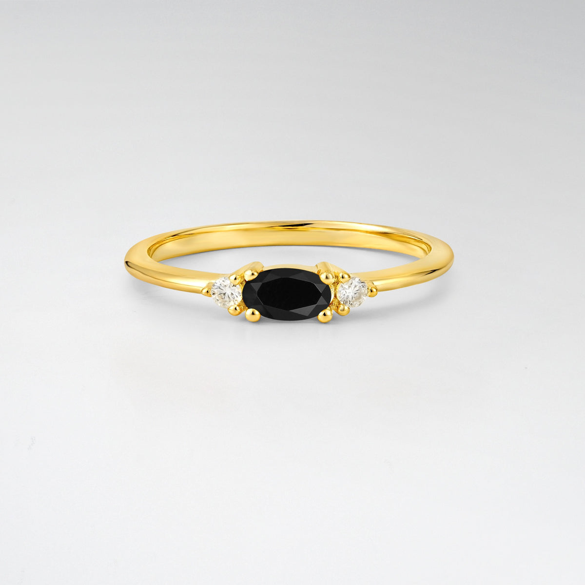 Oval Cut Three-Stone Black Onyx Promise Ring - Additional view