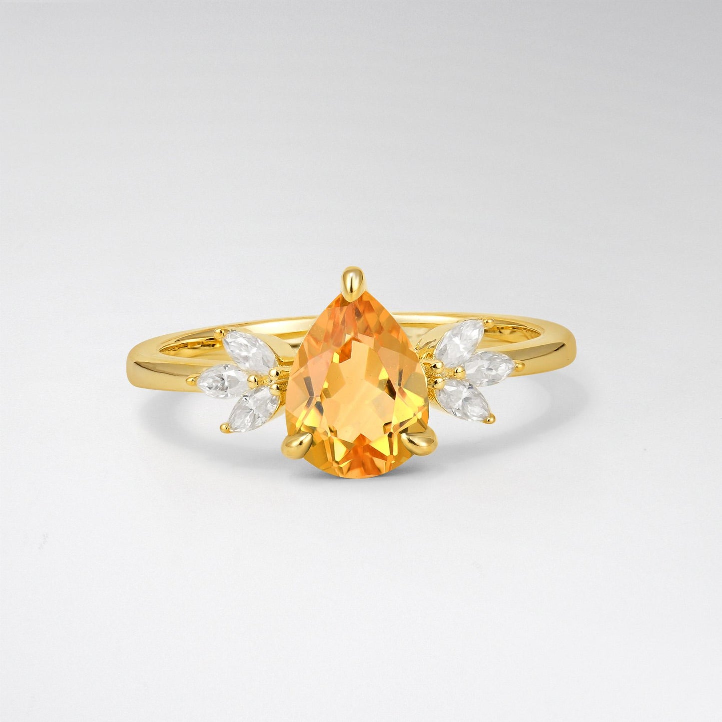 Pear Cut Citrine Leaf Accent Engagement Ring - Additional view