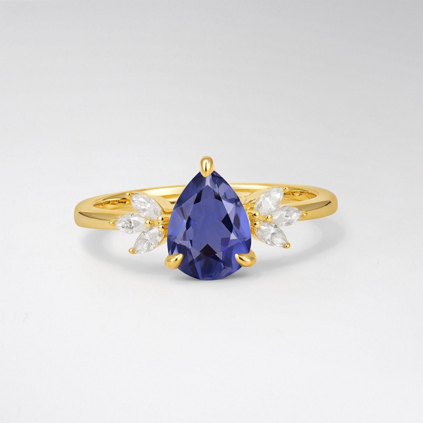 Pear Cut Tanzanite Leaf Accent Engagement Ring - Additional view