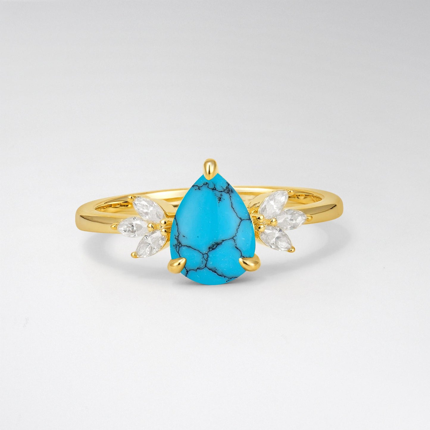 Pear Cut Turquoise Leaf Accent Engagement Ring - Additional view