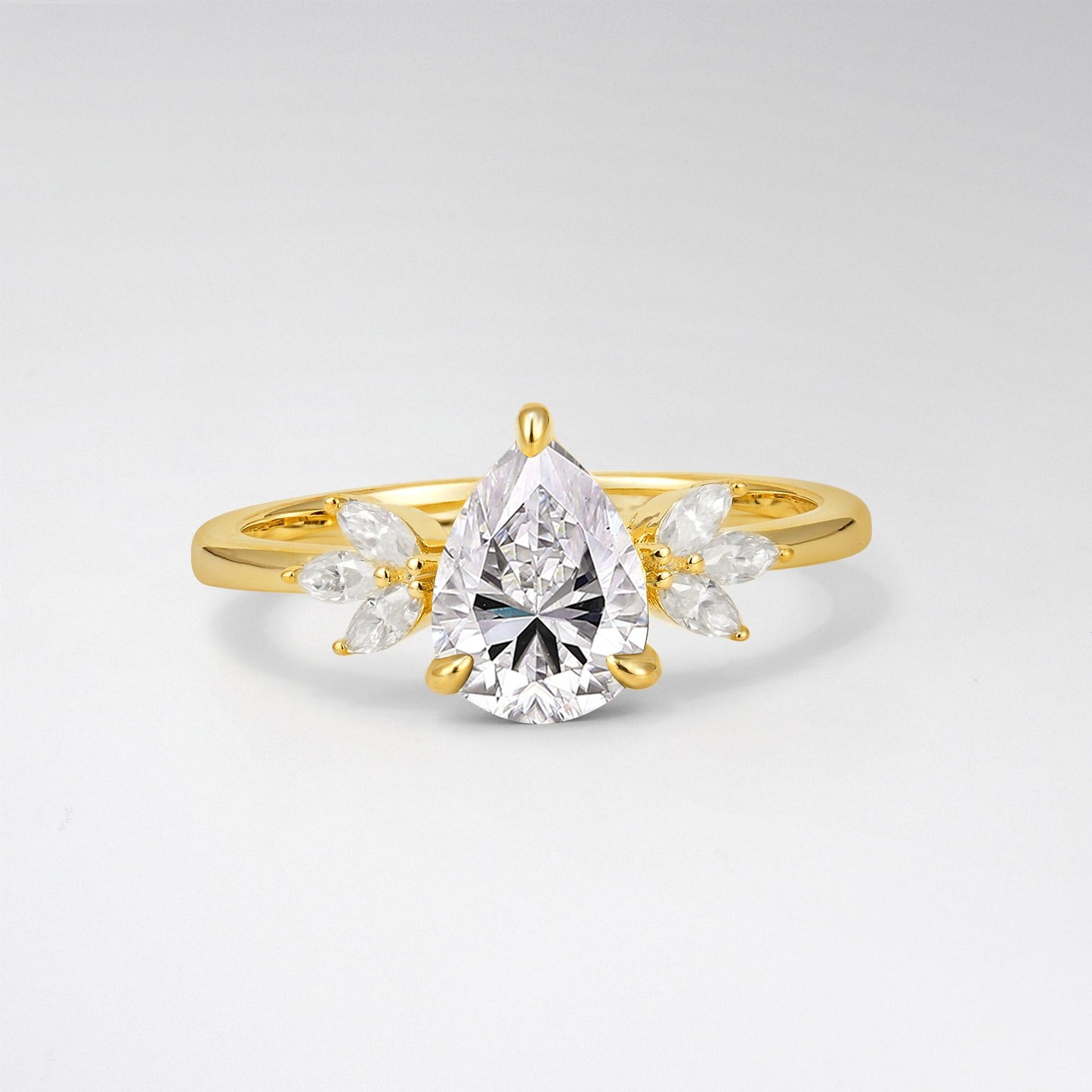Pear Cut Lab Diamond Leaf Accent Engagement Ring - Additional view