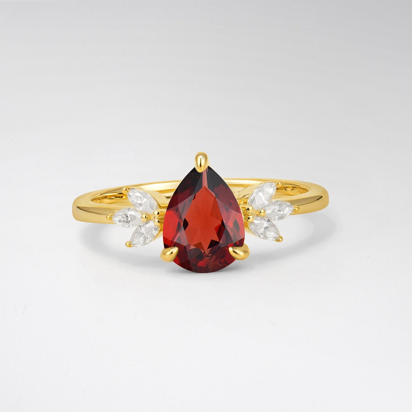 Pear Cut Garnet Leaf Accent Engagement Ring - Additional view