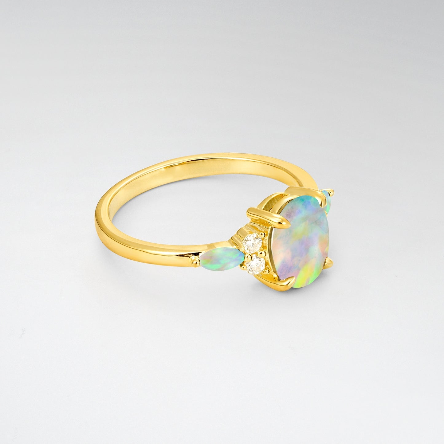 Oval Cut Opal Vintage Cluster Engagement Ring - Additional view