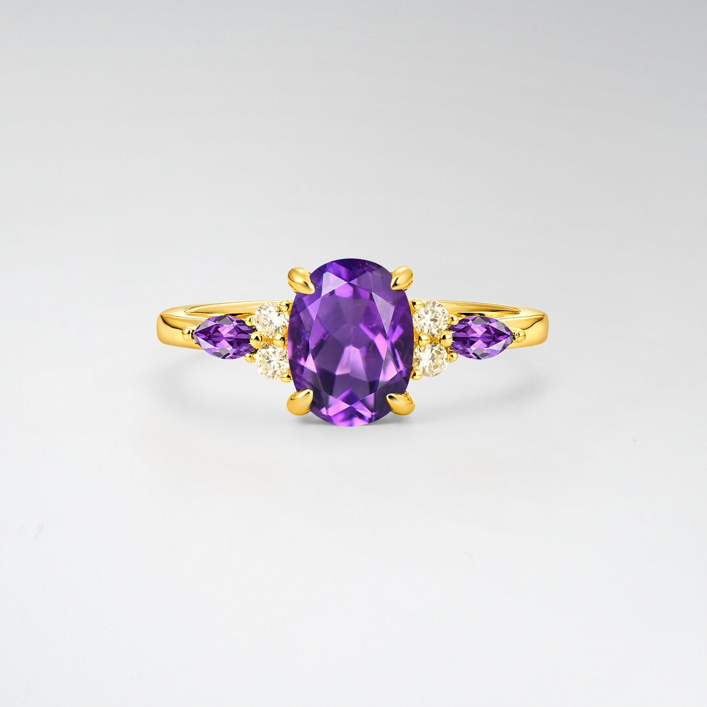 Oval Cut Amethyst Vintage Cluster Engagement Ring - Additional view