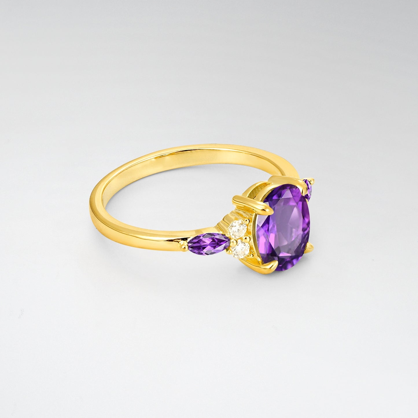 Oval Cut Amethyst Vintage Cluster Engagement Ring - Additional view