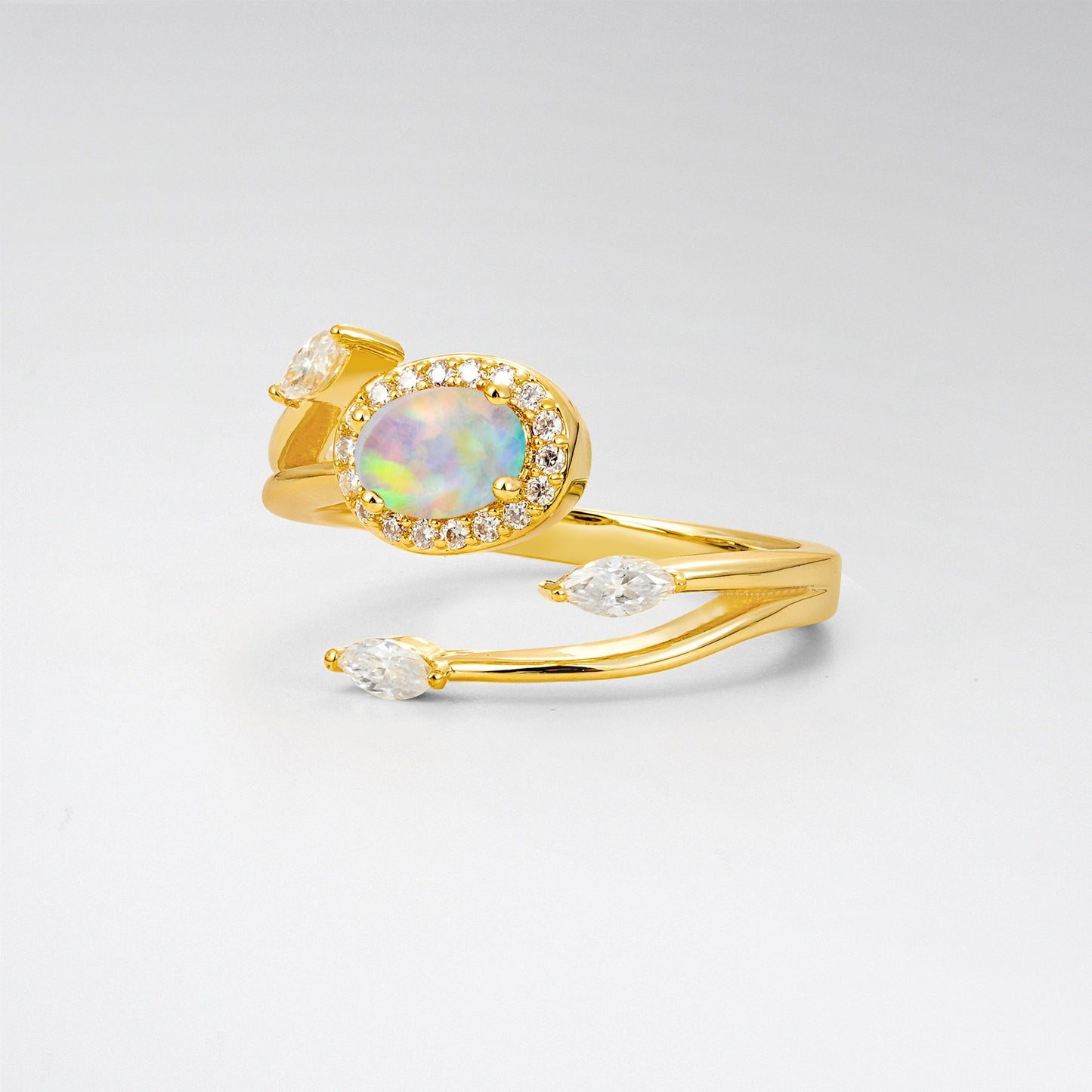 Oval Cut Opal Open Halo Engagement Ring - Additional view