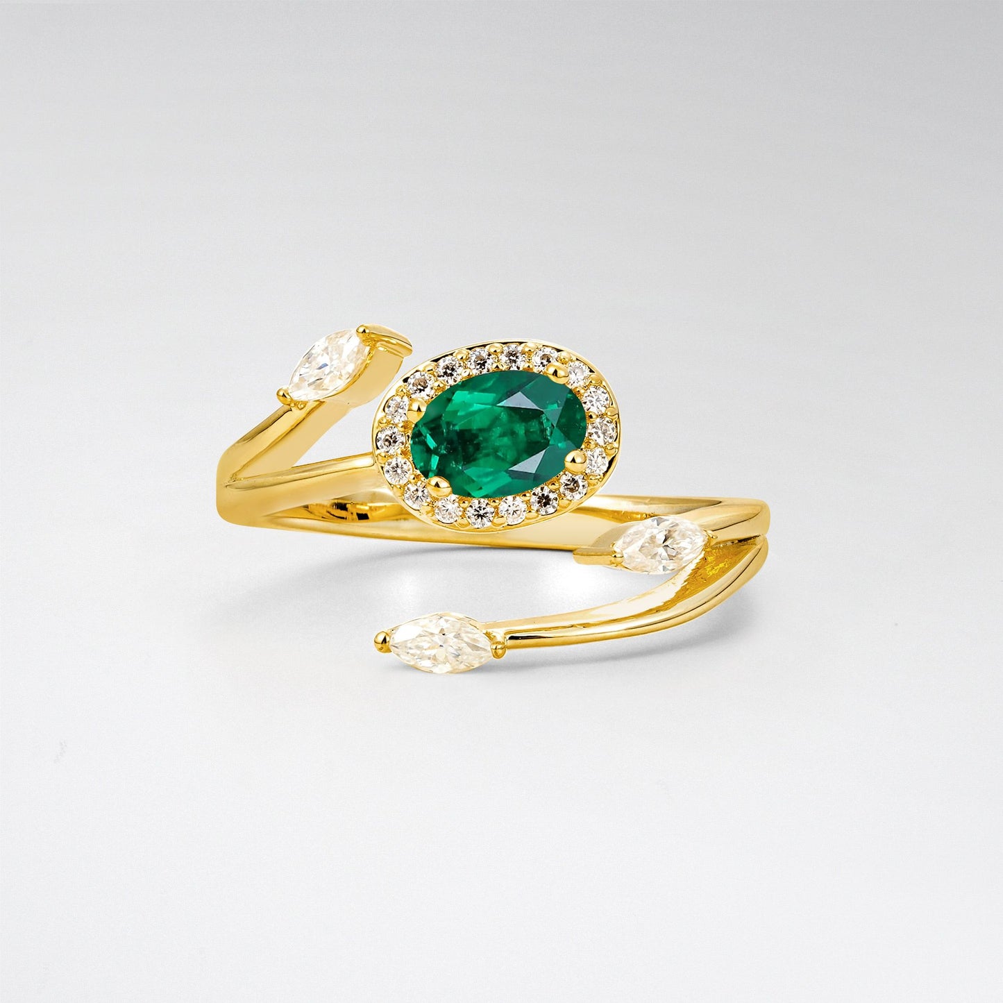Oval Cut Emerald Open Halo Engagement Ring - Additional view