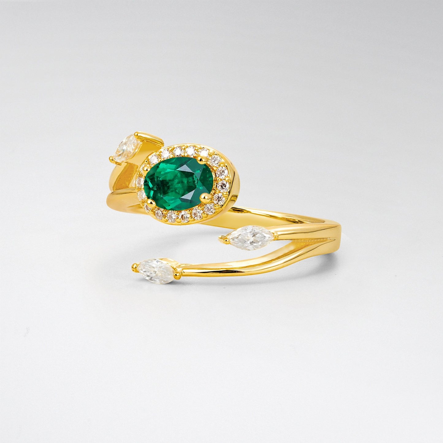 Oval Cut Emerald Open Halo Engagement Ring - Additional view