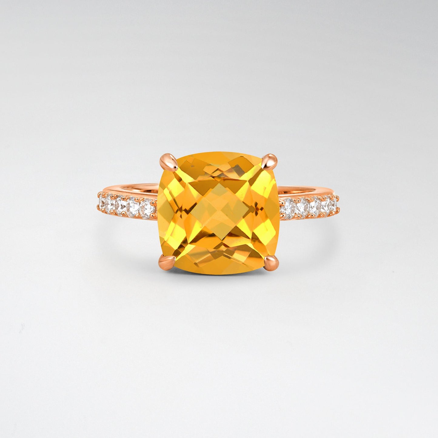 Elongated Cushion Cut Citrine Pave Engagement Ring - Additional view