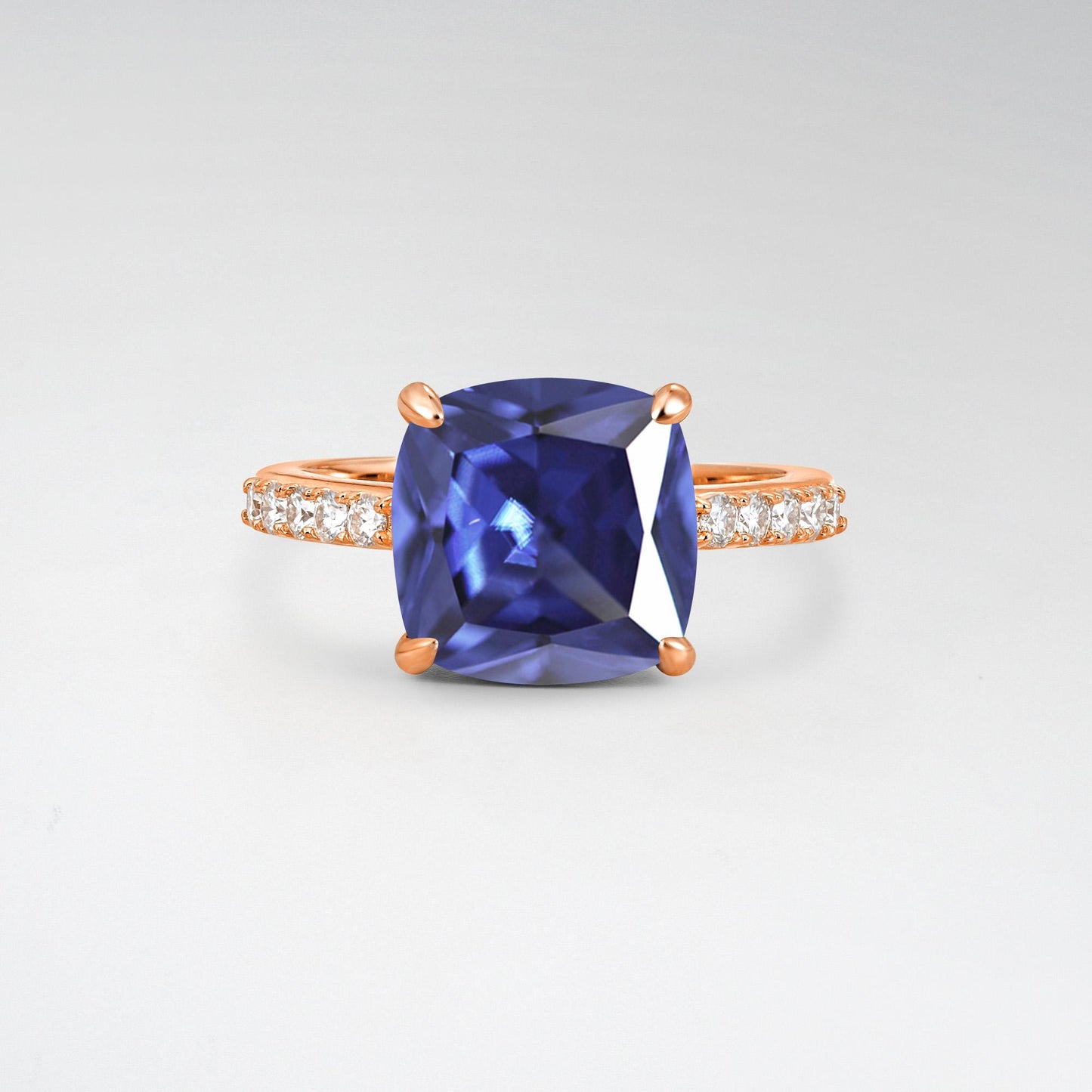 Elongated Cushion Cut Tanzanite Pave Engagement Ring - Additional view