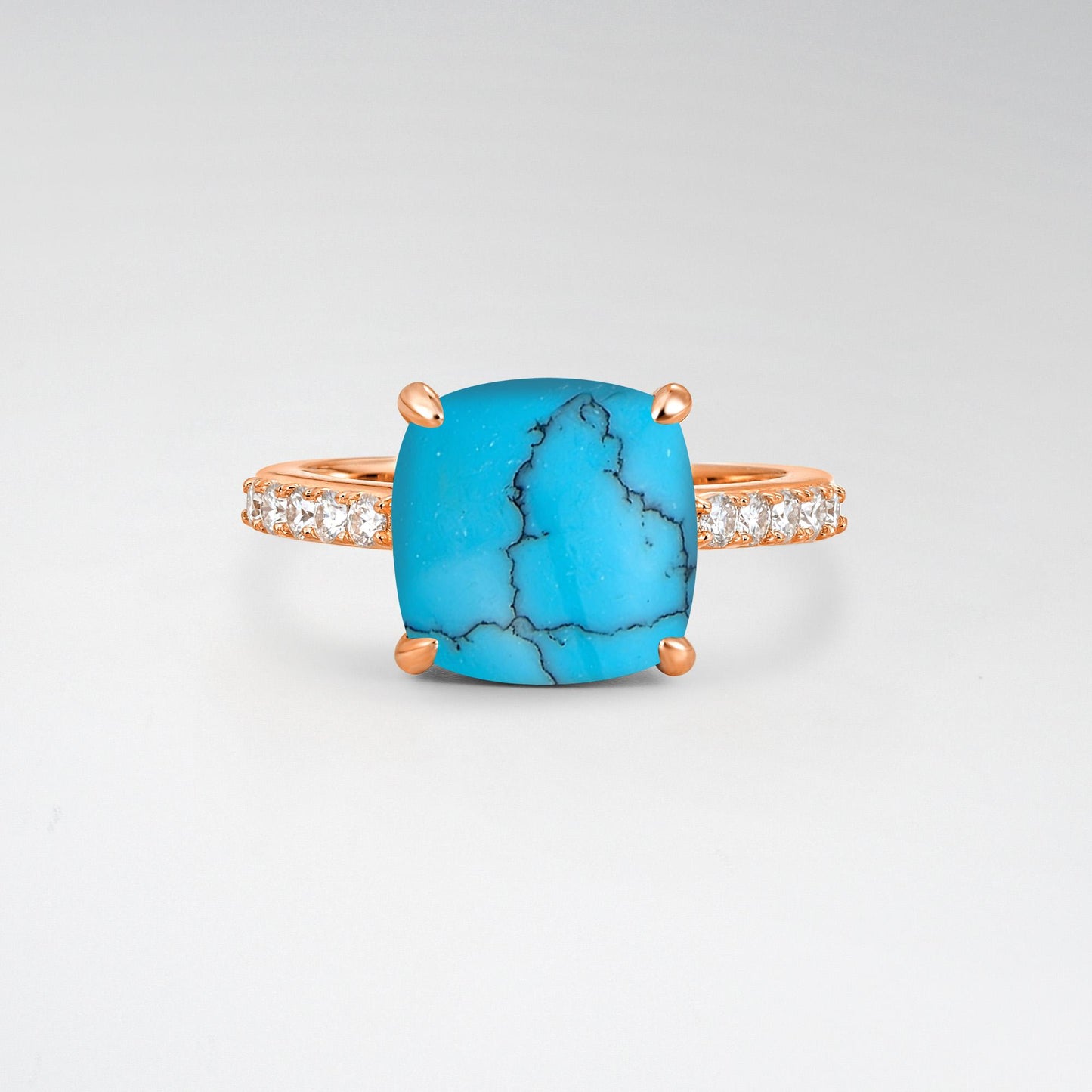 Elongated Cushion Cut Turquoise Pave Engagement Ring - Additional view