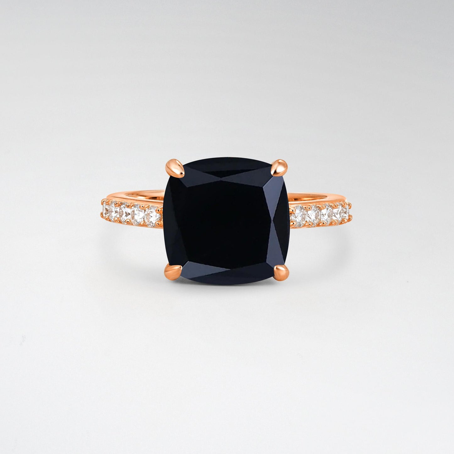 Elongated Cushion Cut Black Onyx Pave Engagement Ring - Additional view