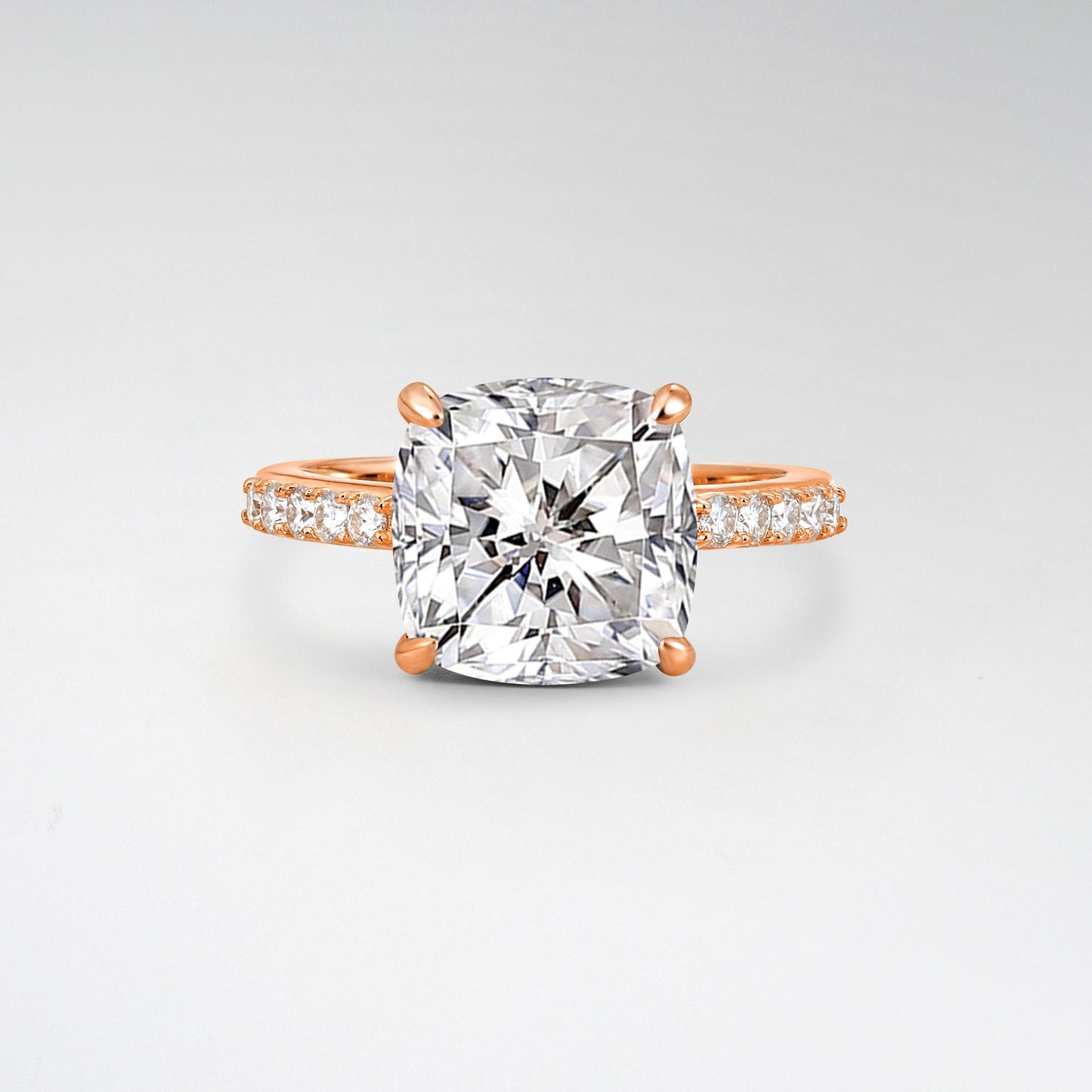 Elongated Cushion Cut Lab Diamond Pave Engagement Ring - Additional view