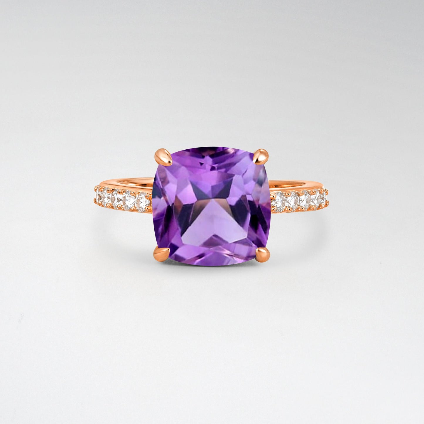 Elongated Cushion Cut Amethyst Pave Engagement Ring - Additional view