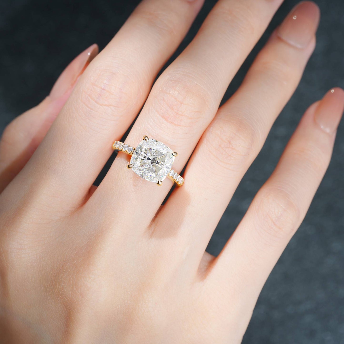 Elongated Cushion Cut Moissanite Pave Engagement Ring - Additional view
