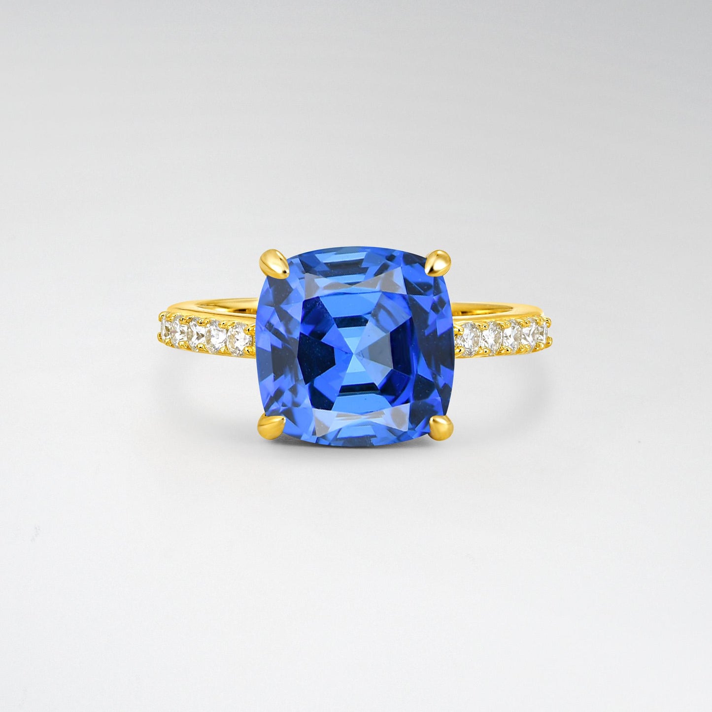 Elongated Cushion Cut Sapphire Pave Engagement Ring - Additional view