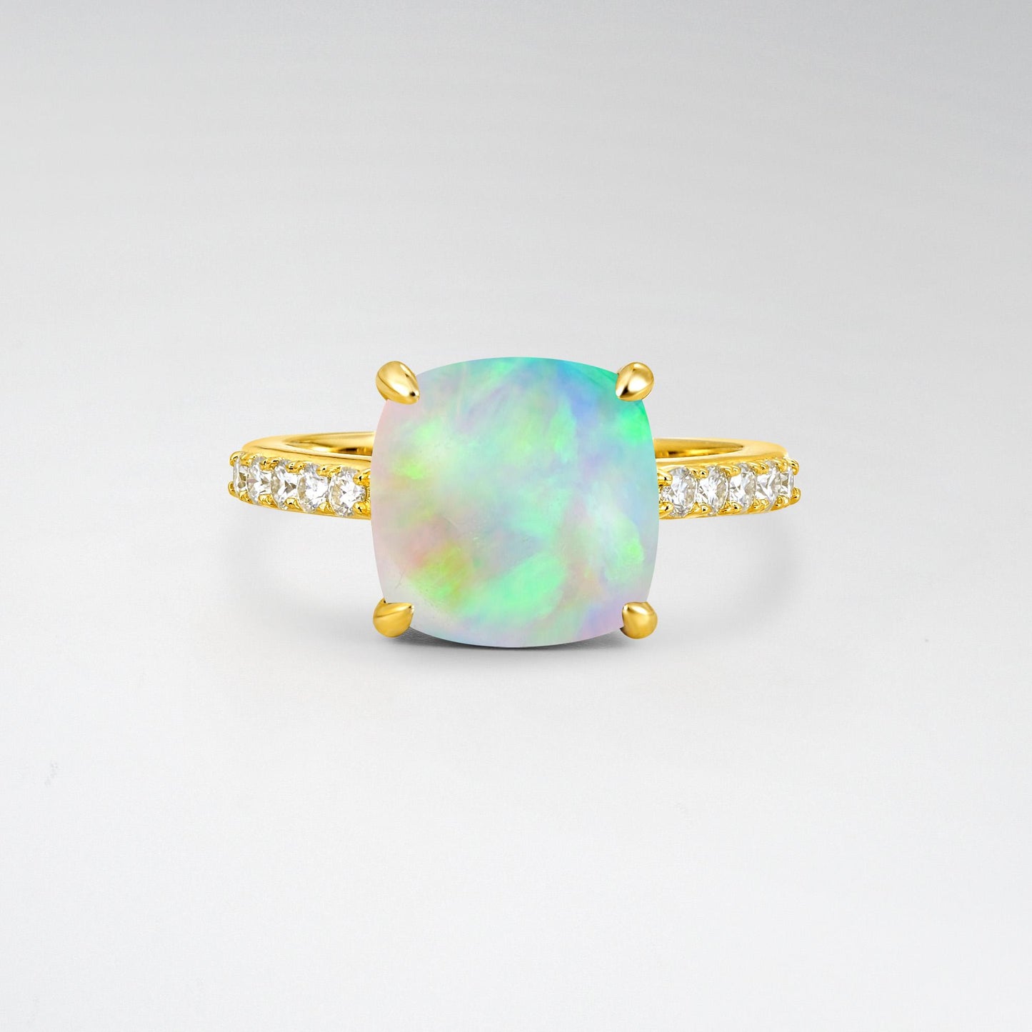 Elongated Cushion Cut Opal Pave Engagement Ring - Additional view