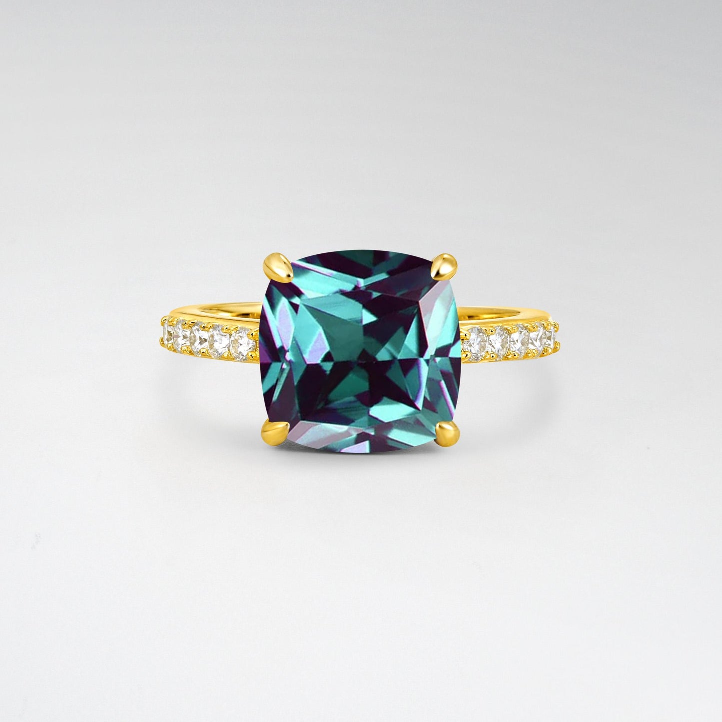 Elongated Cushion Cut Alexandrite Pave Engagement Ring - Additional view