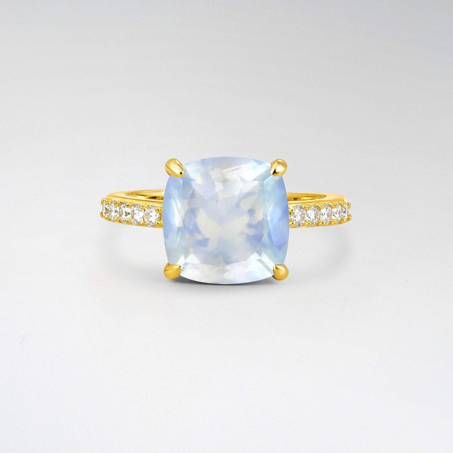 Elongated Cushion Cut Moonstone Pave Engagement Ring - Additional view