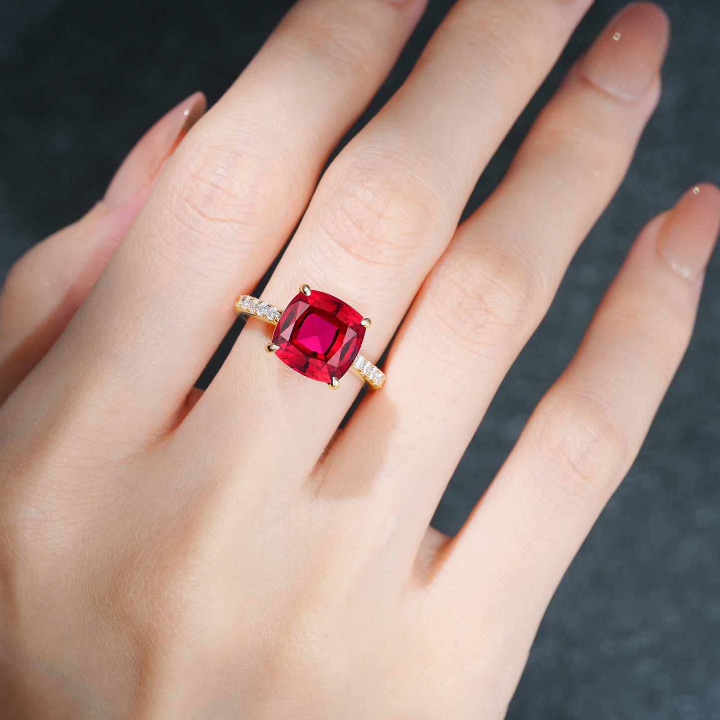 Elongated Cushion Cut Ruby Pave Engagement Ring - Additional view
