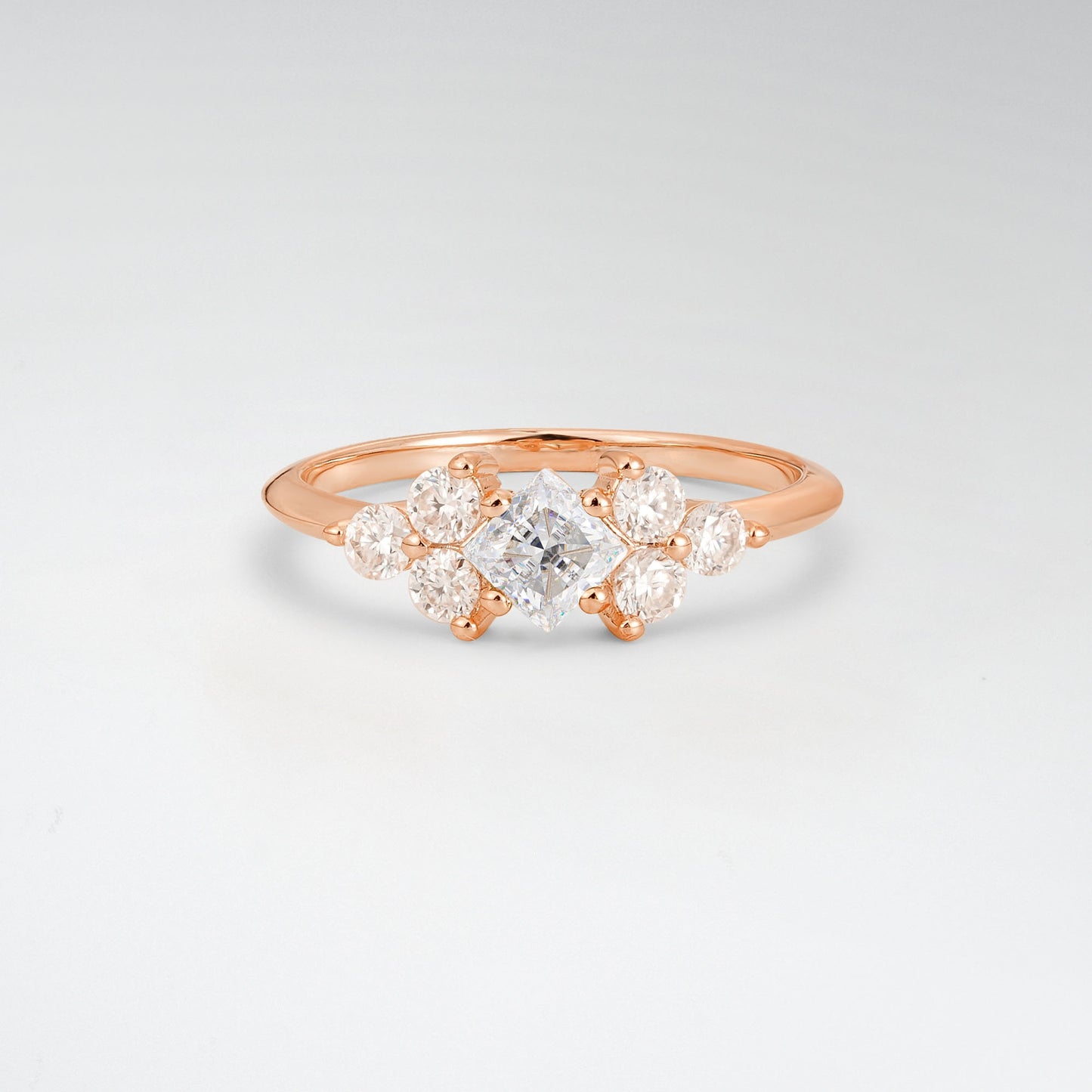 Unique Princess Cut Moissanite Cluster Accented Engagement Ring - Additional view