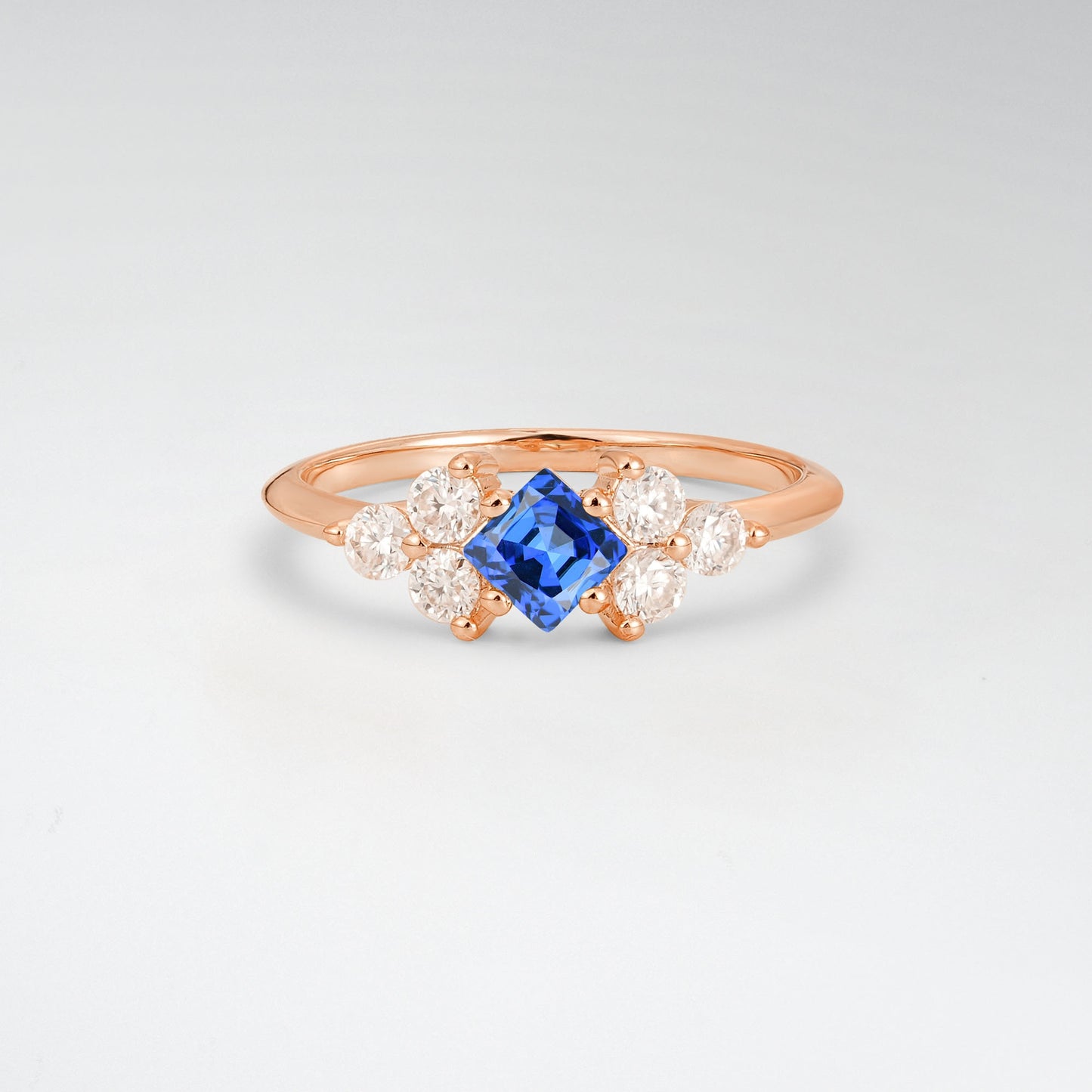 Unique Princess Cut Sapphire Cluster Accented Engagement Ring - Additional view