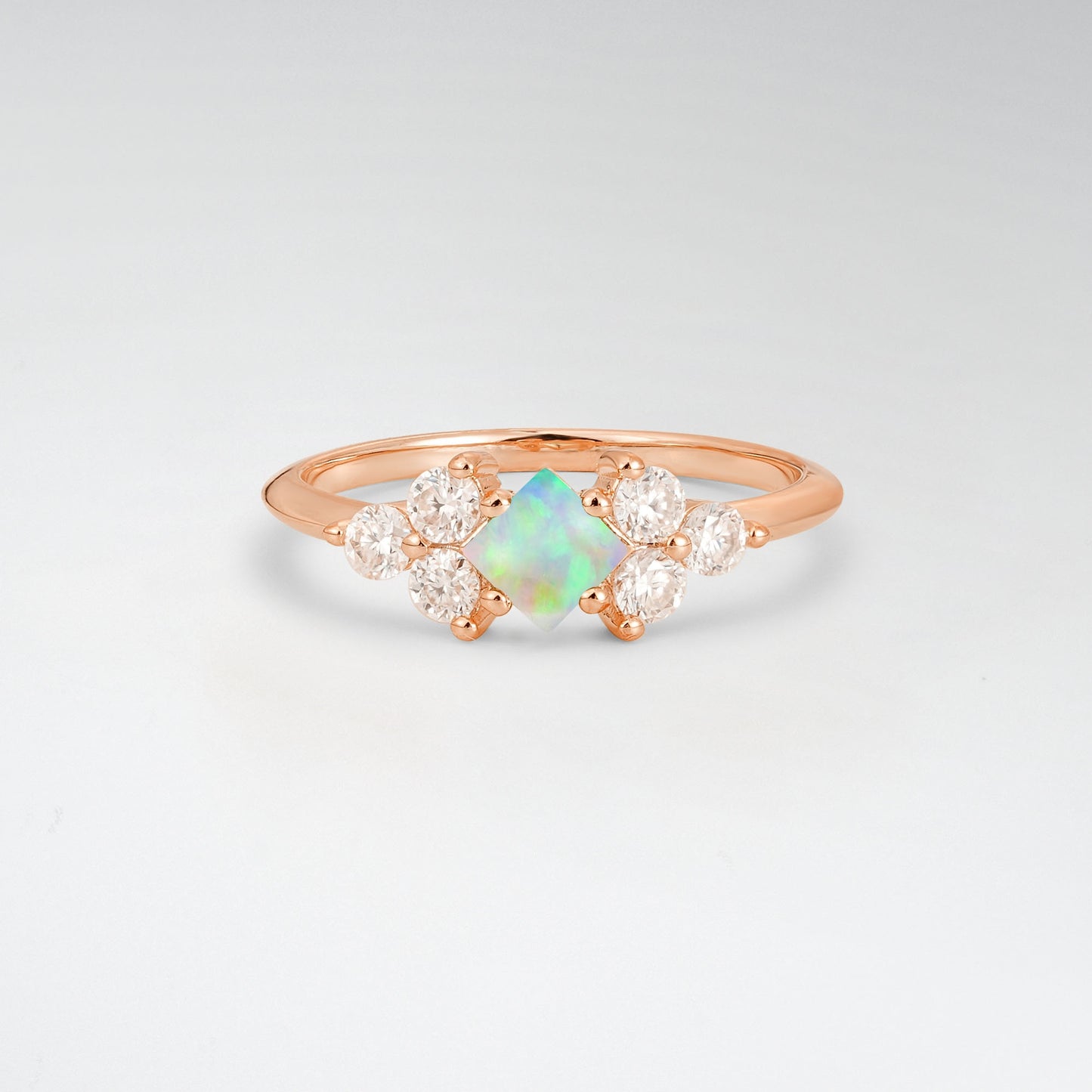 Unique Princess Cut Opal Cluster Accented Engagement Ring - Additional view