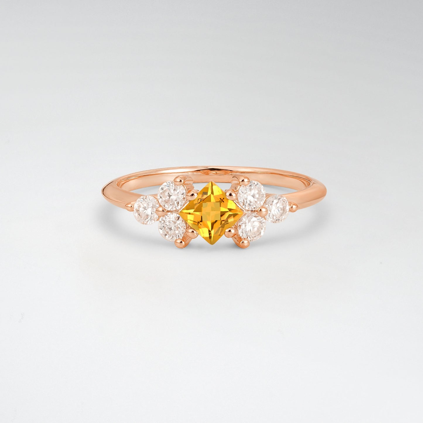 Unique Princess Cut Citrine Cluster Accented Engagement Ring - Additional view