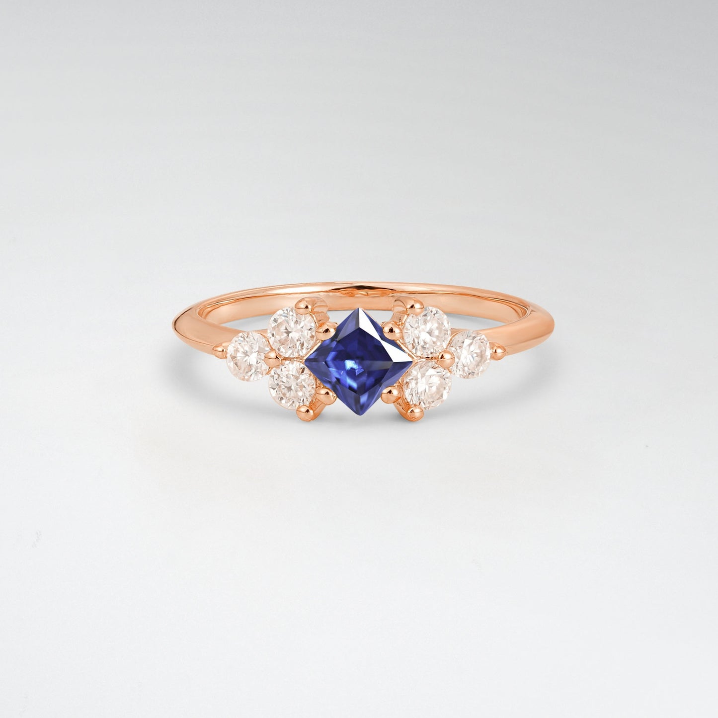 Unique Princess Cut Tanzanite Cluster Accented Engagement Ring - Additional view